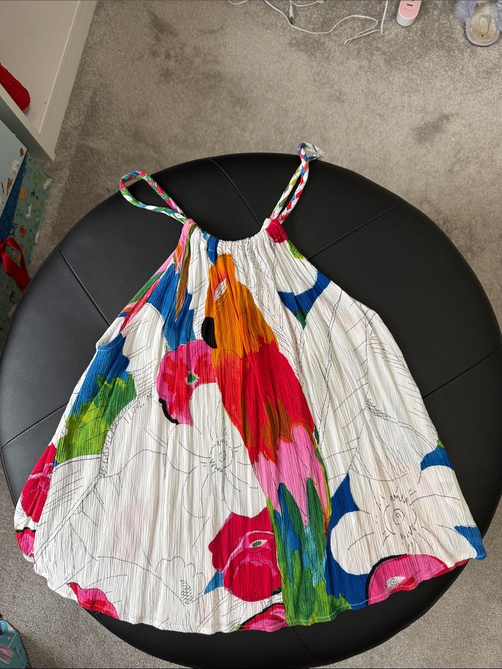 Desigual White Tank Top with Multicolor Parrot and Floral Print